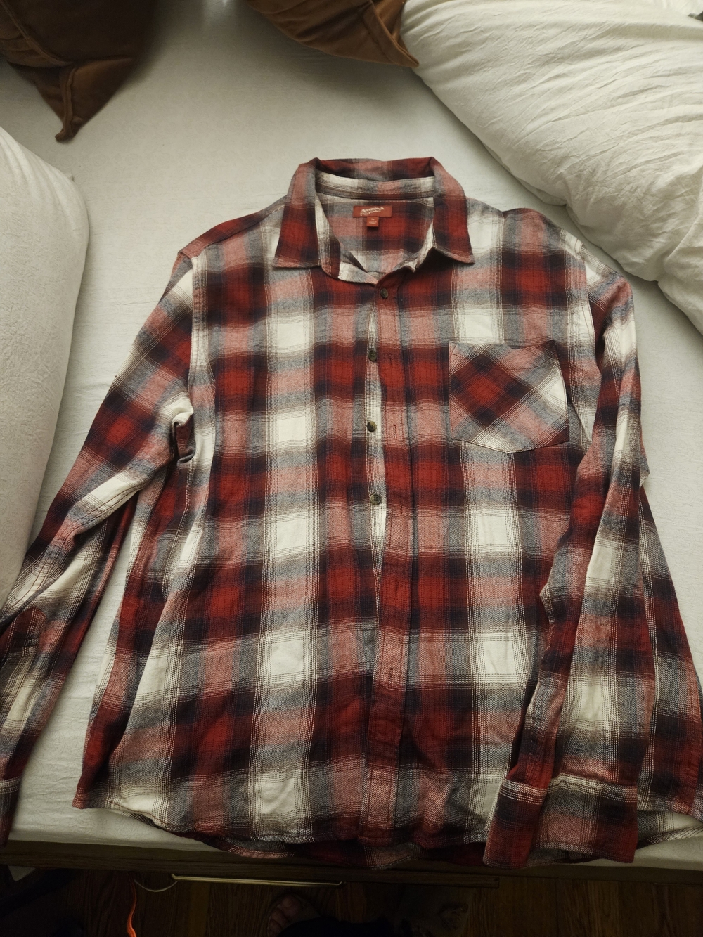 Arizona Jean Company Red and White Plaid Button-Down Shirt